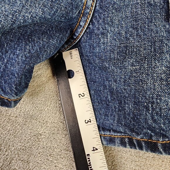 Womens Isabel Maternity Side Panel MIDI Blue Denim Jean Shorts 4” inseam Size 4 - Picture 7 of 9